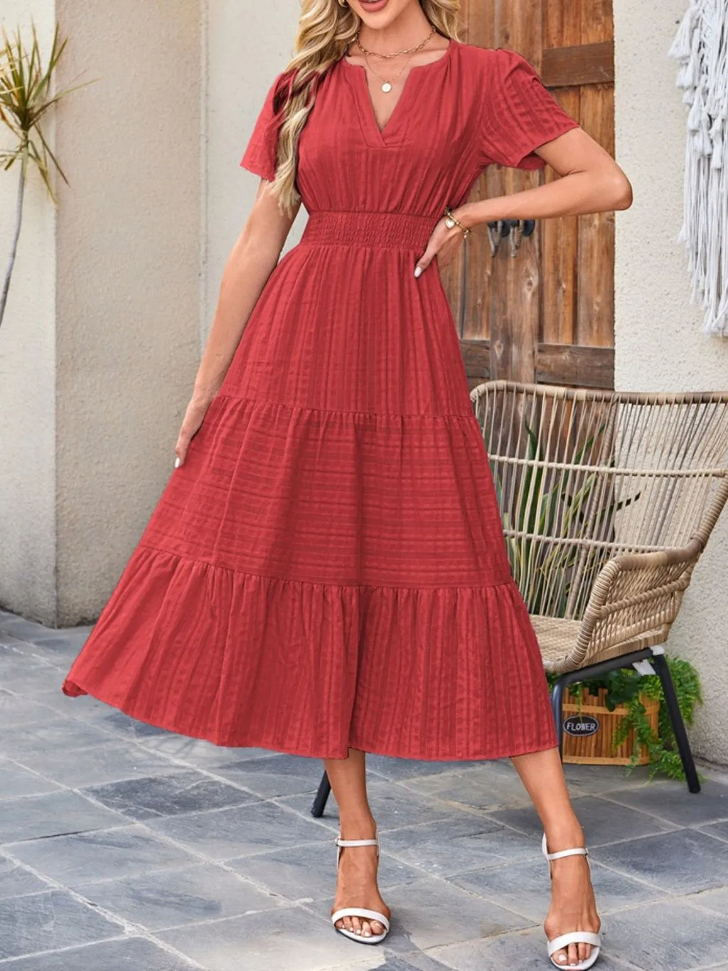 Tiered Notched Short Sleeve Dress - product image 17