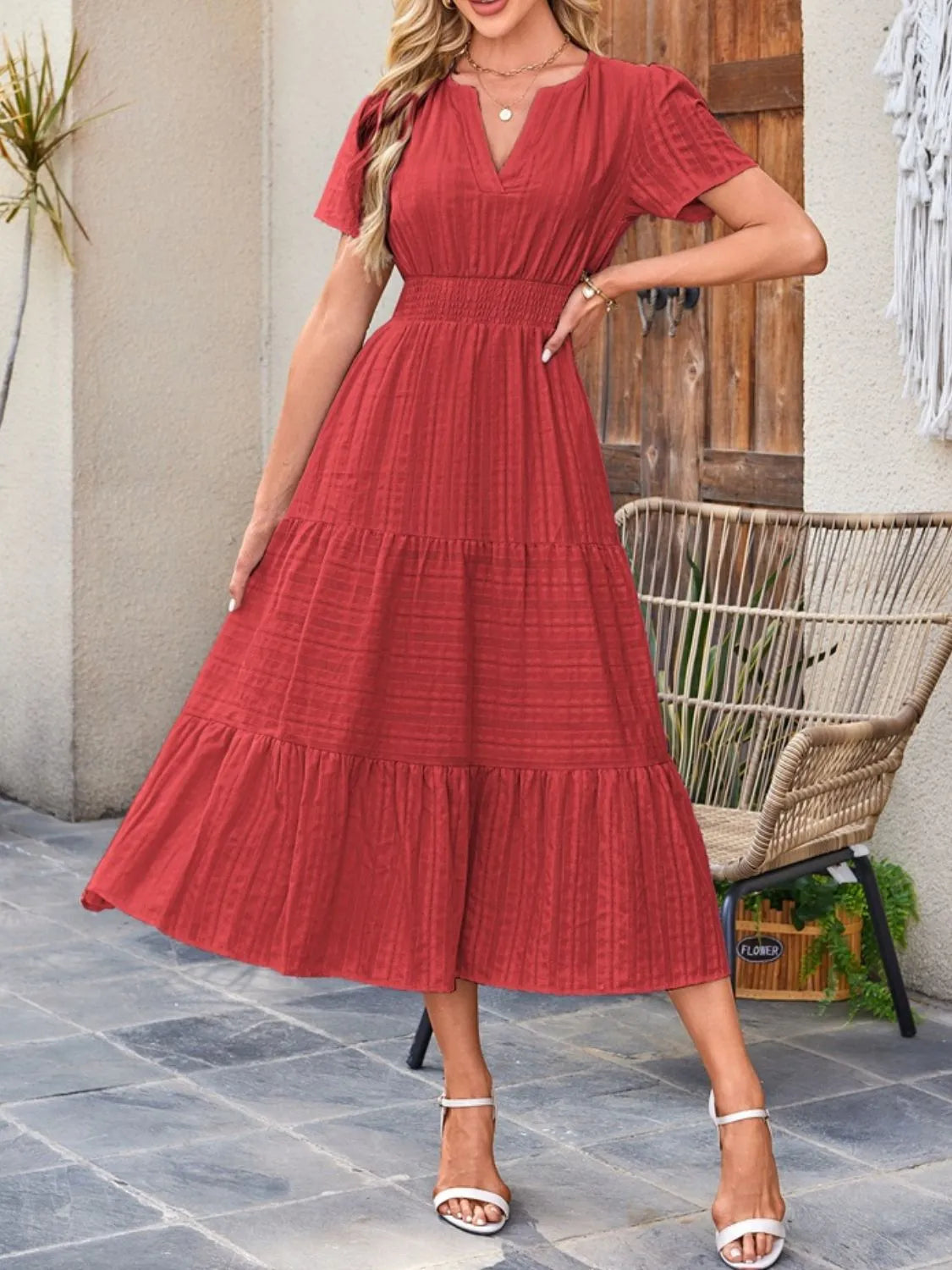 Tiered Notched Short Sleeve Dress - product image 17