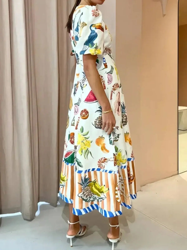 Printed Round Neck Puff Sleeve Dress - product image 4