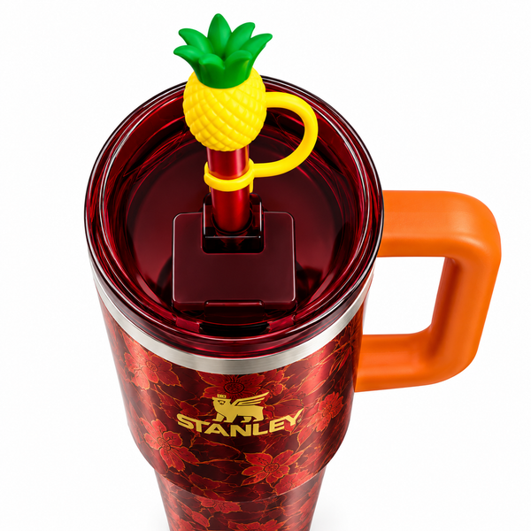 40 oz Insulated Stainless Steel Quencher Tumbler with Handle & Pineapple Straw – Burgundy Floral