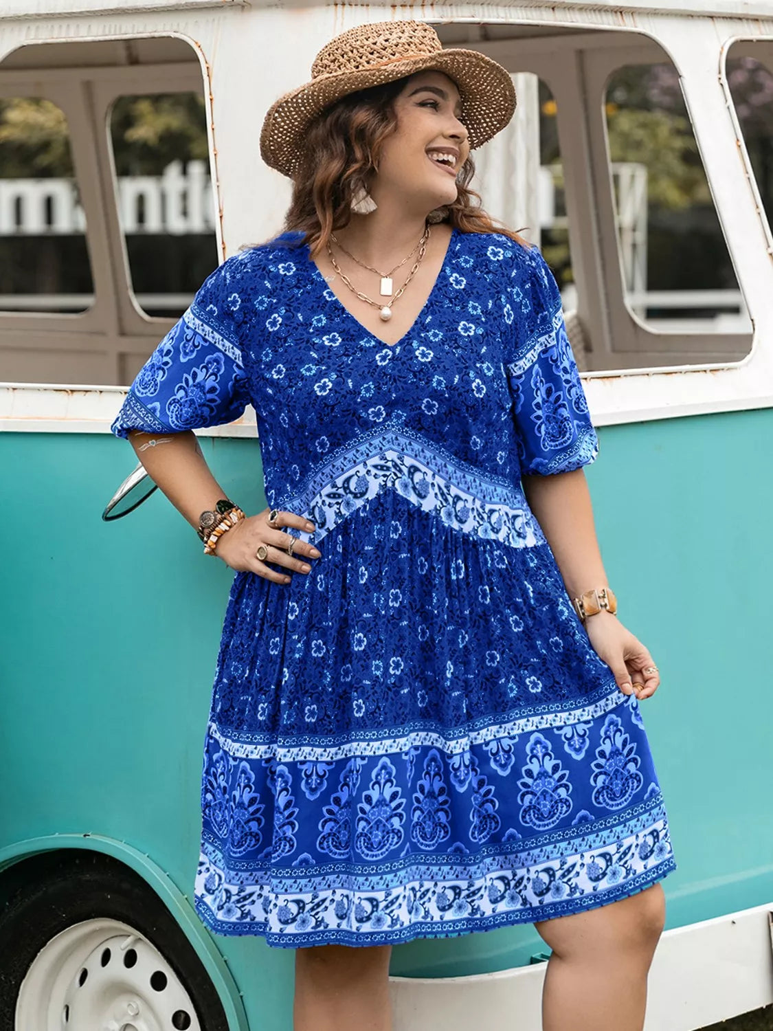 Plus Size Floral V-Neck Mini Dress - product image 4