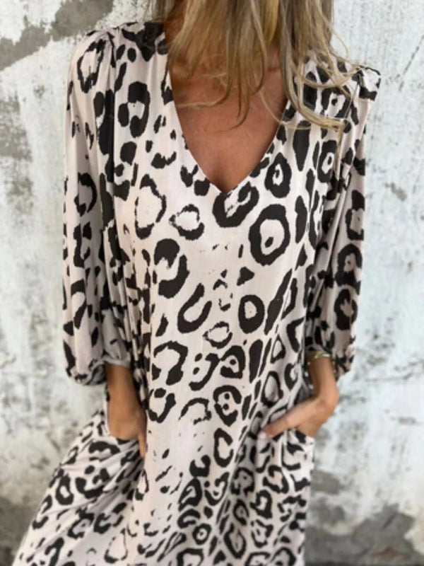 Printed V-Neck Dress with Pockets - product image 34