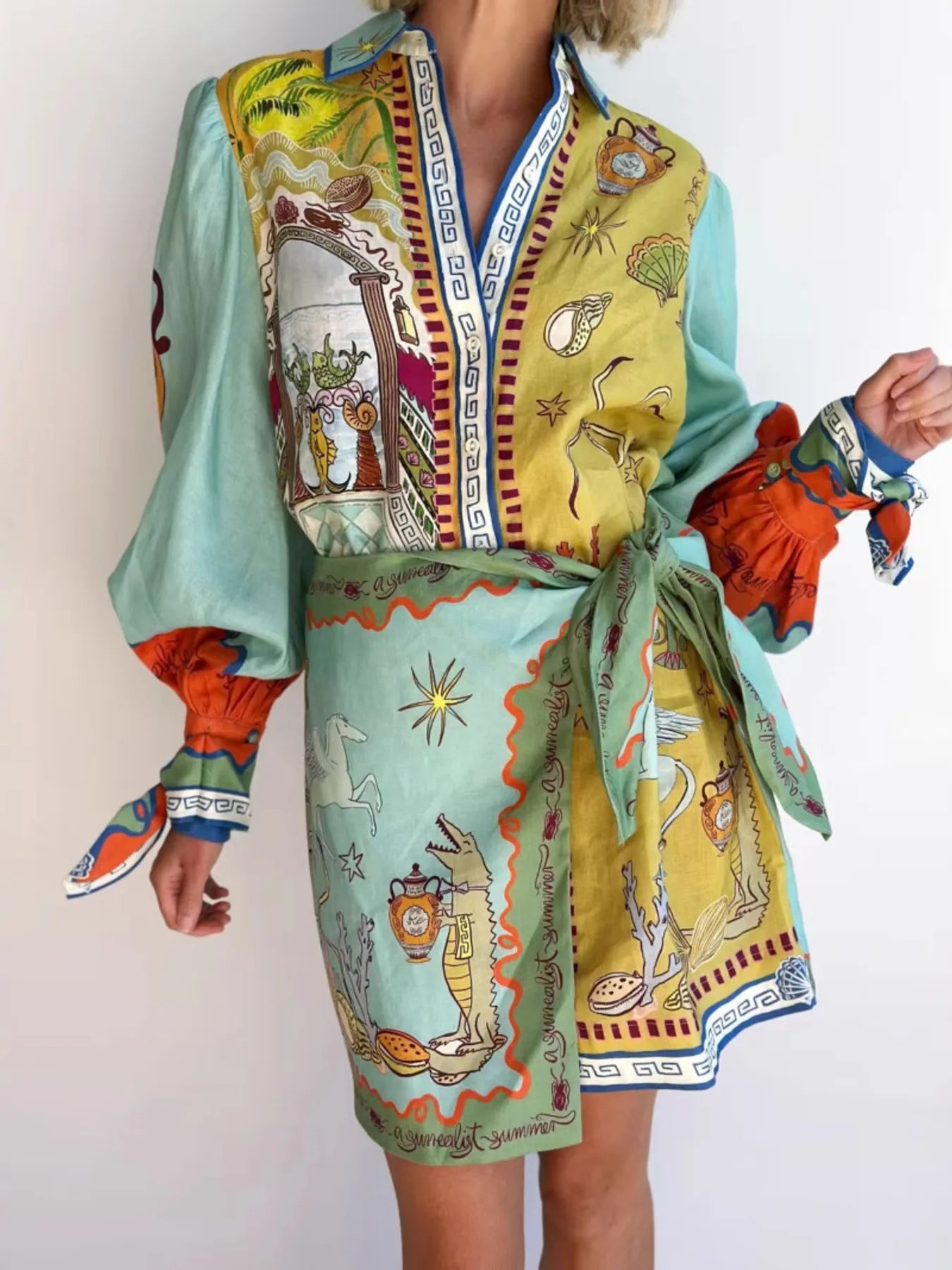 Printed Long Sleeve Shirt Dress Main image