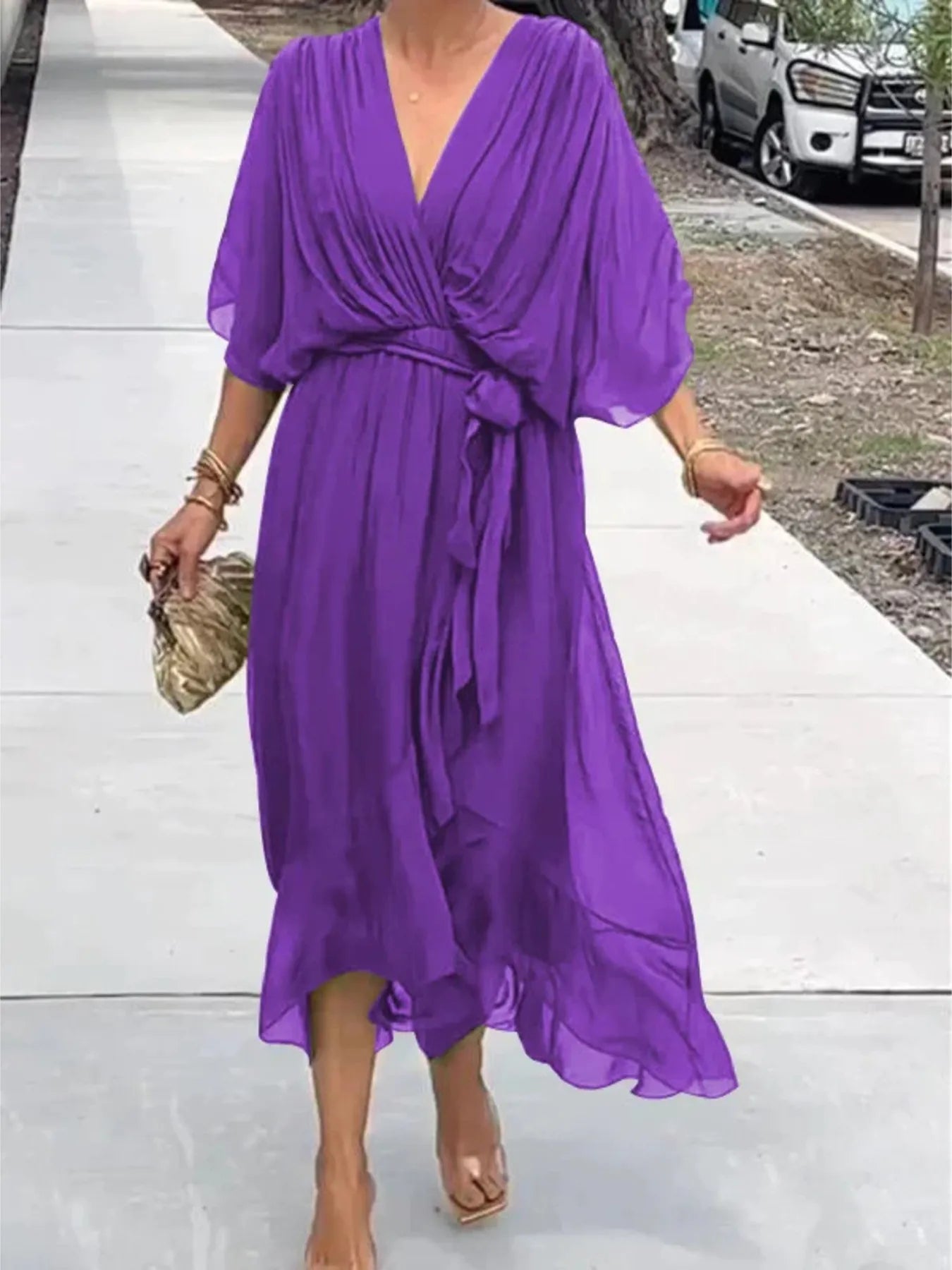 Flowy Tie Front Midi Dress with Flutter Sleeves - product image 16