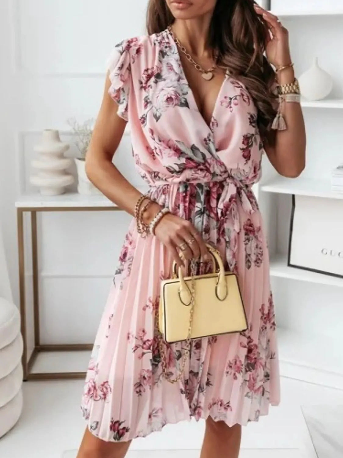Floral Surplice Ruffled Cap Sleeve Dress - product image 5