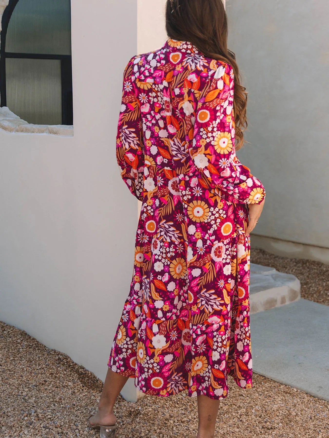 Floral Print Long Sleeve Midi Dress with Pockets Secondary image