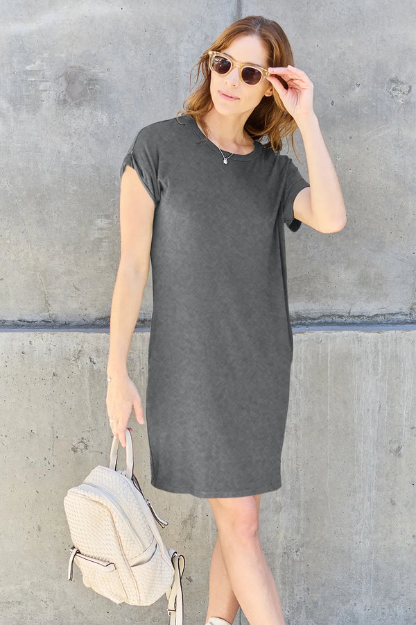Basic Bae Round Neck Short Sleeve Dress with Pockets - product image 14