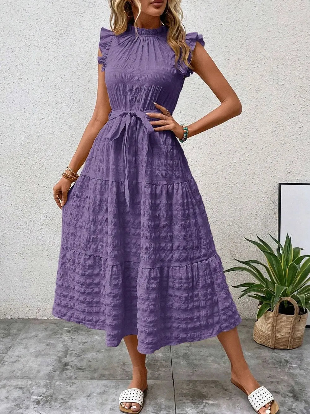 Tied Ruffled Cap Sleeve Midi Dress - product image 22