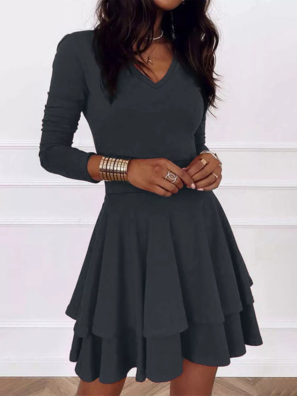 V-Neck Layered Ruffle Mini Dress - product image 4