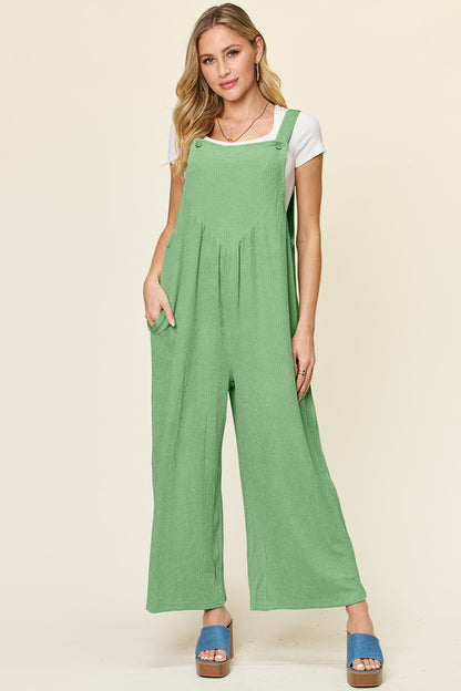 Double Take Full Size Texture Sleeveless Wide Leg Overall