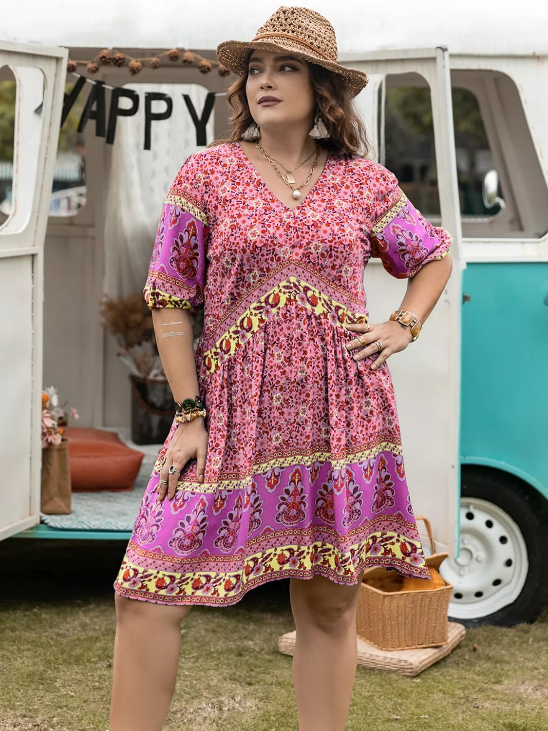 Plus Size Floral V-Neck Mini Dress - product image 8
