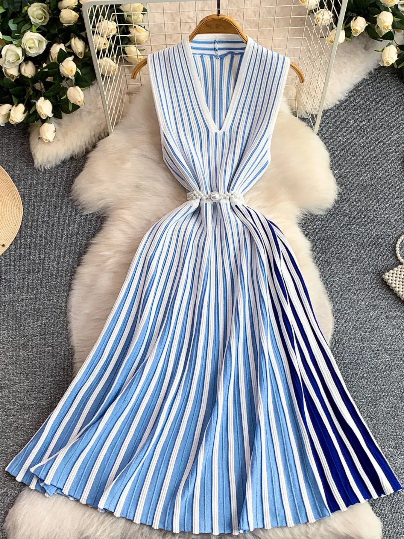 Striped Sleeveless Midi Dress Main image