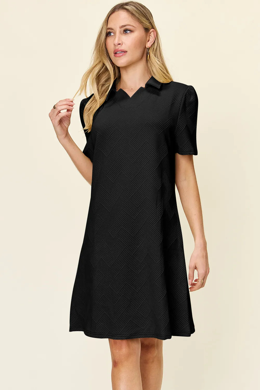 Double Take Texture Collared Neck Short Sleeve Dress - product image 19