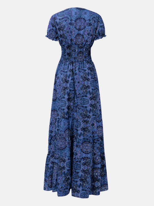 Smocked Printed V-Neck Short Sleeve Dress - product image 17