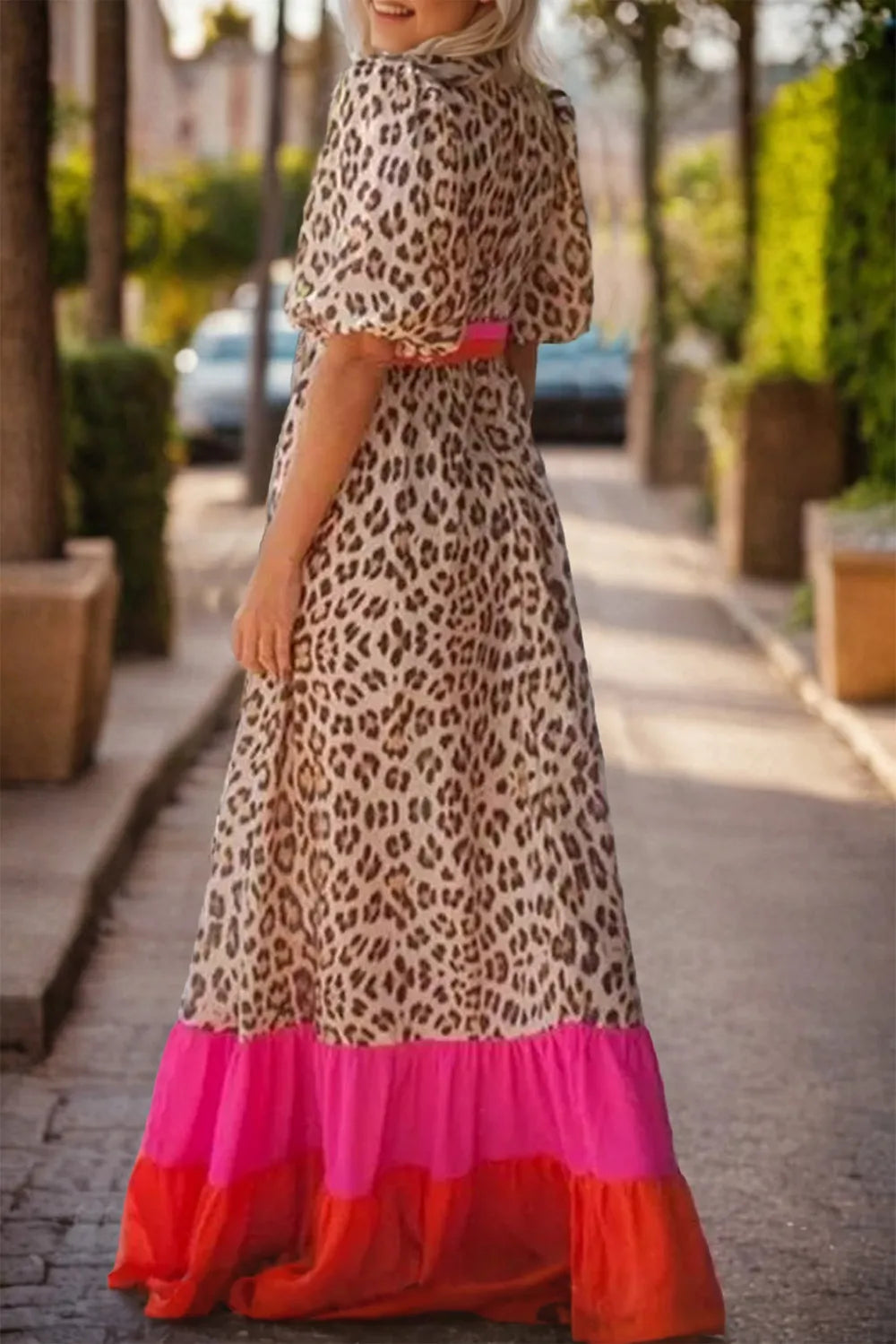 Leopard V-Neck Half Sleeve Maxi Dress Secondary image