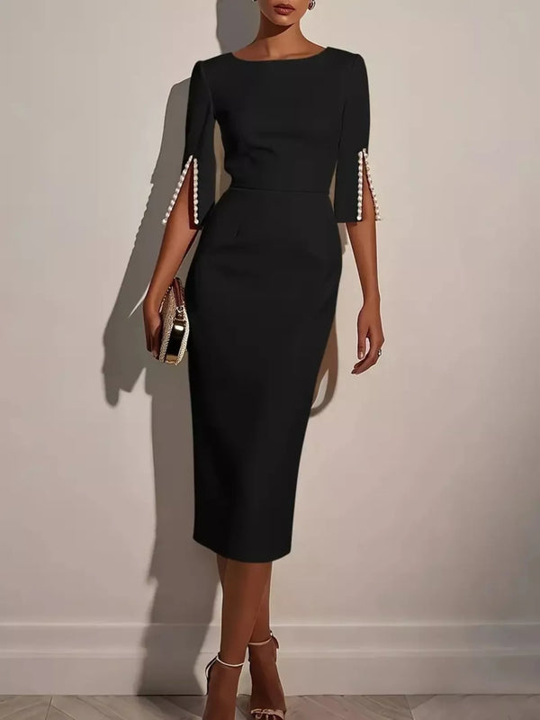Slim-Fit Elegant Midi Dress with Beaded Slit Sleeve - product image 4