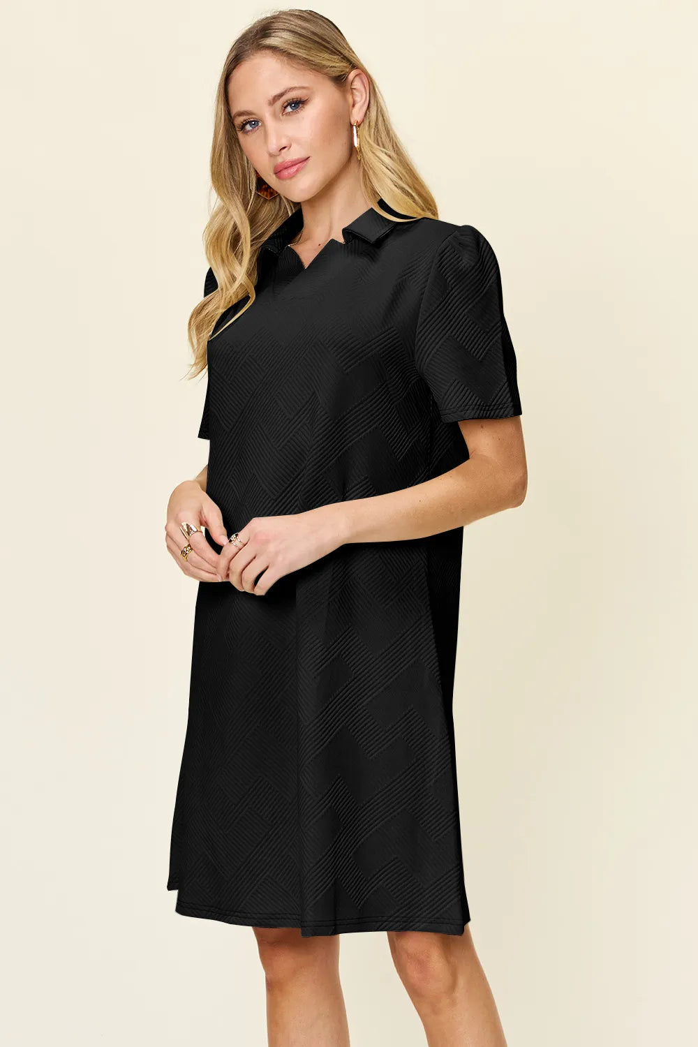 Double Take Texture Collared Neck Short Sleeve Dress - product image 20