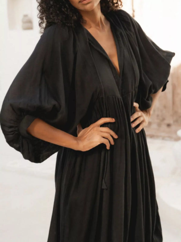 Tie Neck 3/4 Sleeve Midi Dress - product image 15