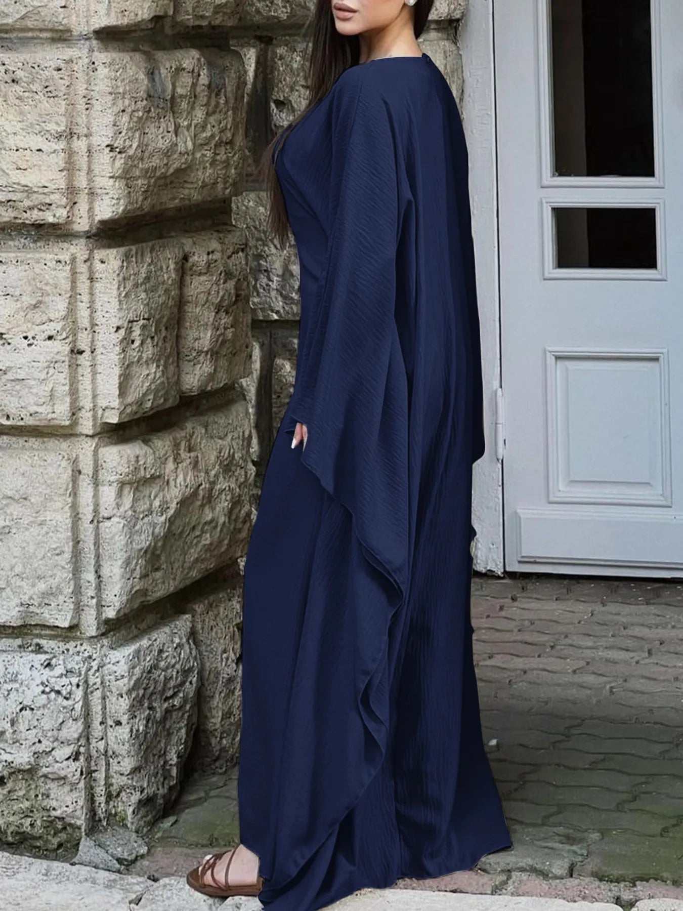 Round Neck Maxi Dress with Flowing Cape Sleeves view 6 - Shopiebay