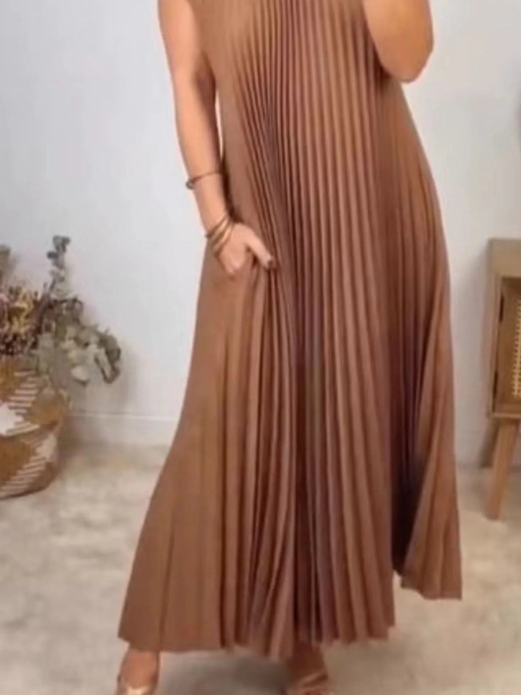 Pleated Round Neck Maxi Dress - product image 13