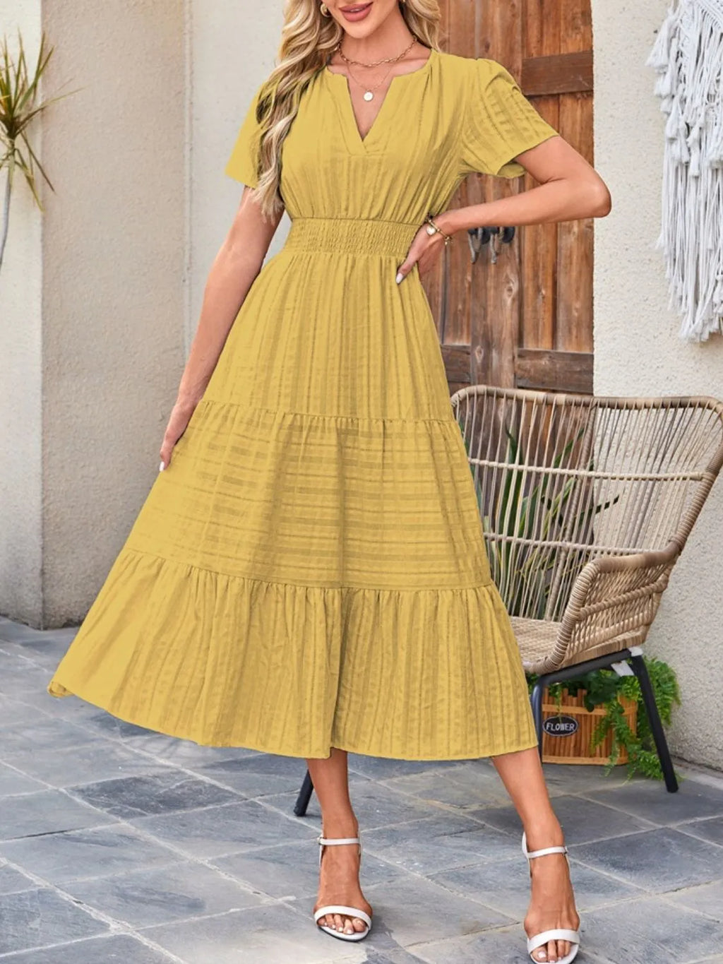 Tiered Notched Short Sleeve Dress - product image 26