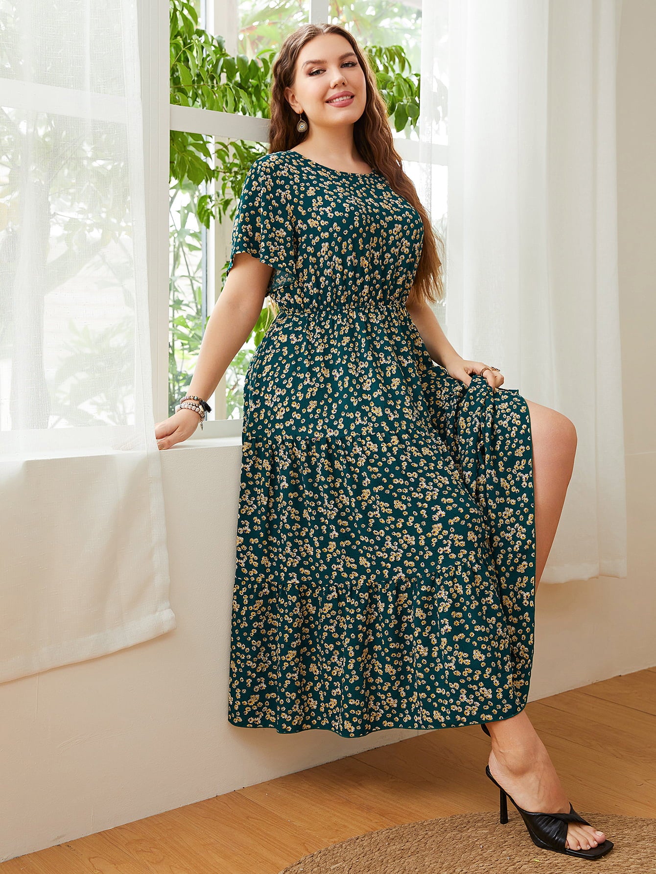 Honey Plus Size Floral Round Neck Short Sleeve Midi Dress - product image 6