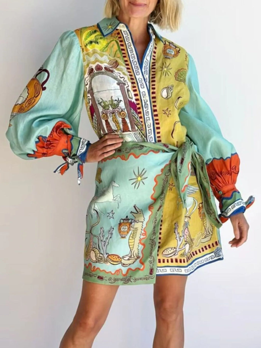 Printed Long Sleeve Shirt Dress - product image 4