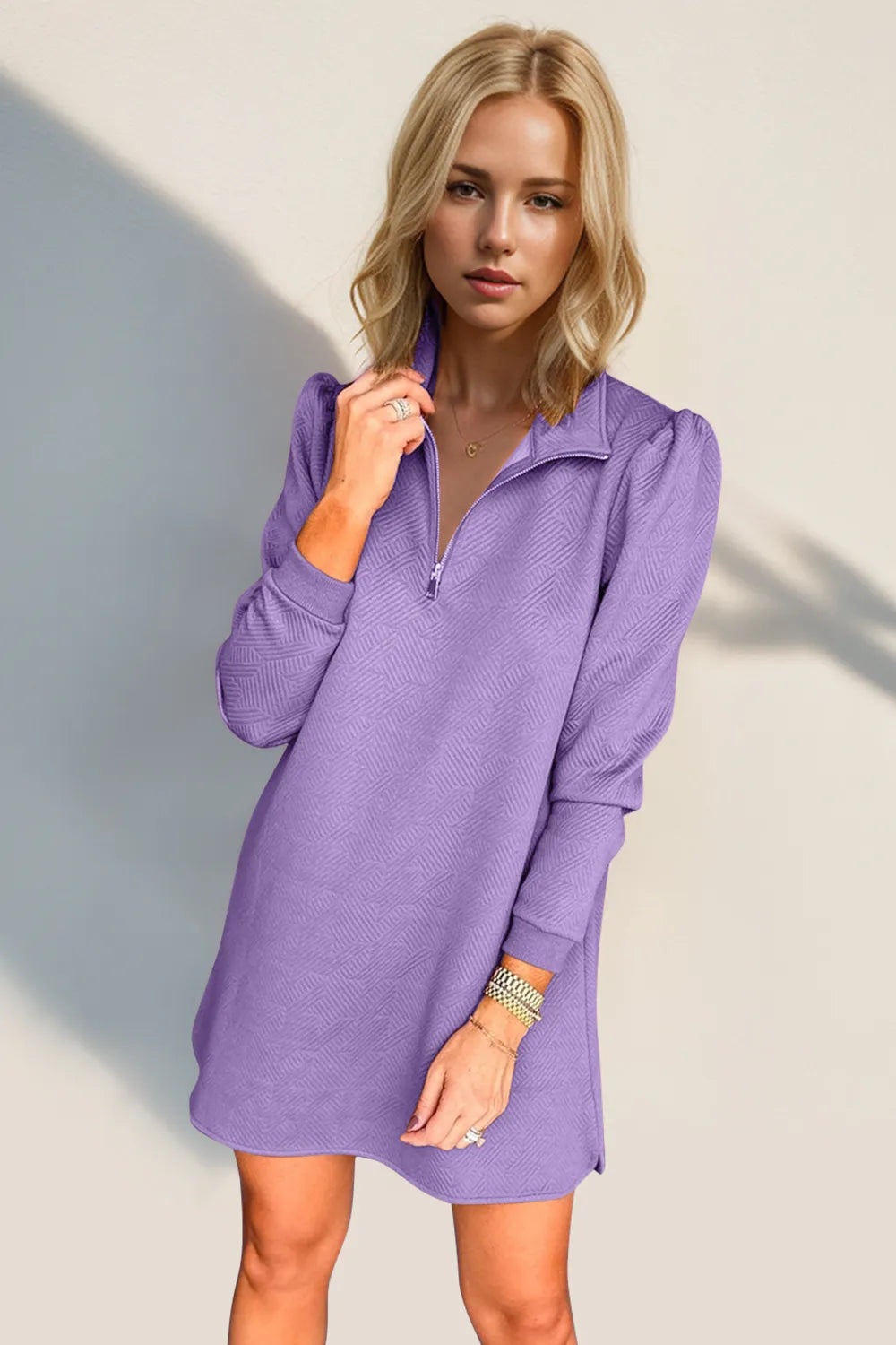 Double Take Textured Quarter Zip Long Sleeve Dress - product image 12