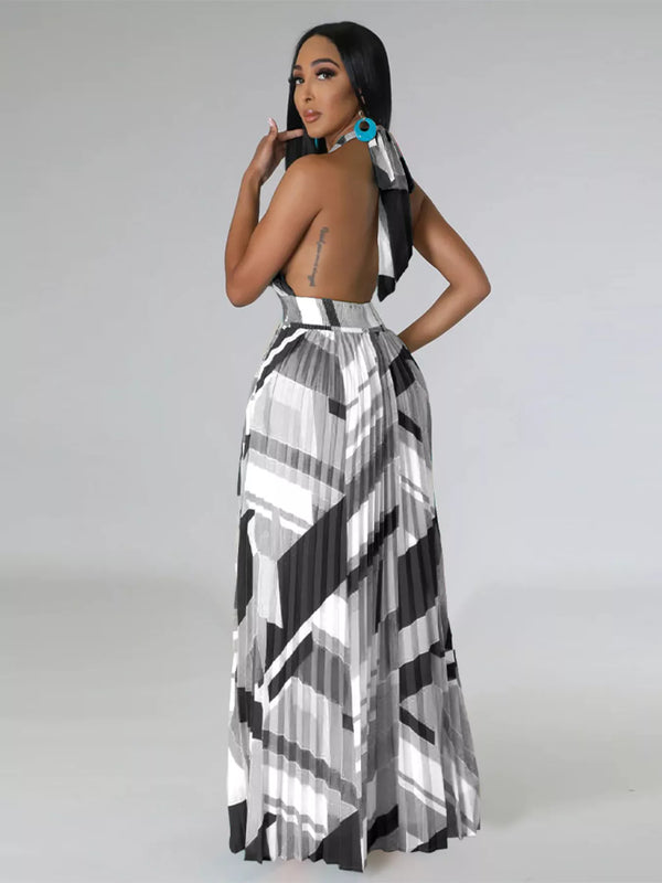 Halter Neck Geometric Print Pleated Maxi Dress - product image 21