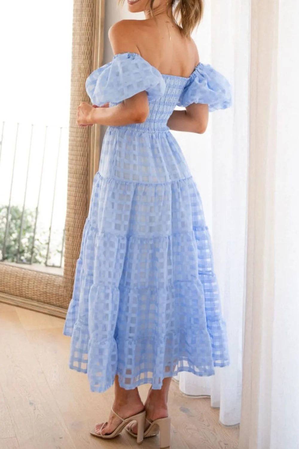 Off Shoulder Short Puff Sleeve Midi Dress - product image 31