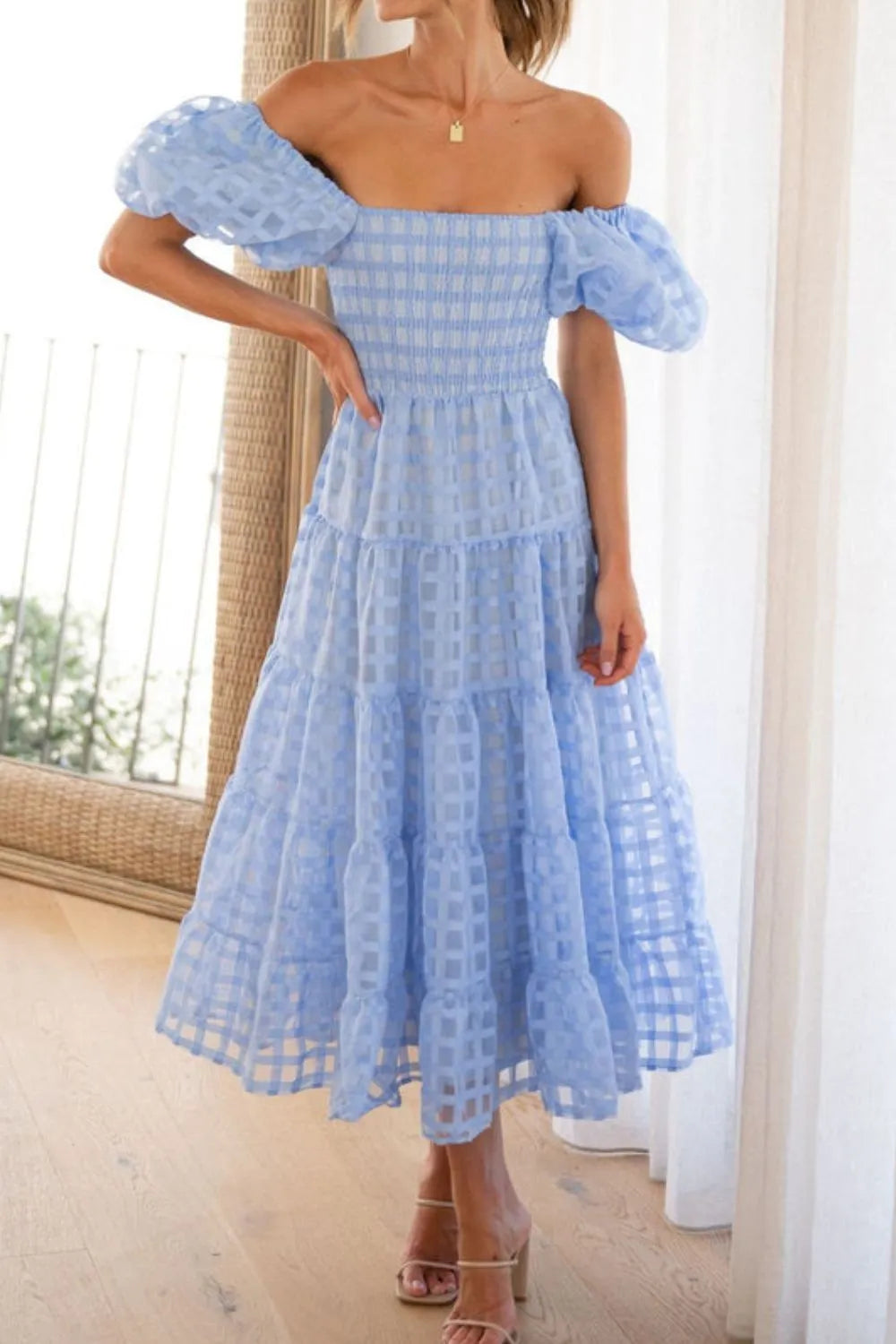 Off Shoulder Short Puff Sleeve Midi Dress - product image 33