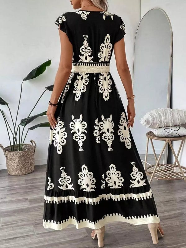 Printed V-Neck Ruffled Cap Sleeve Dress - product image 9