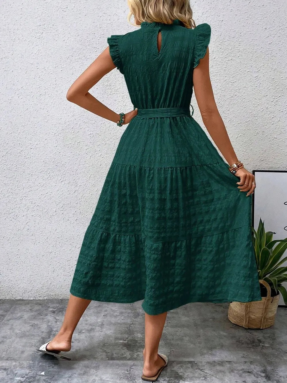 Tied Ruffled Cap Sleeve Midi Dress - product image 13