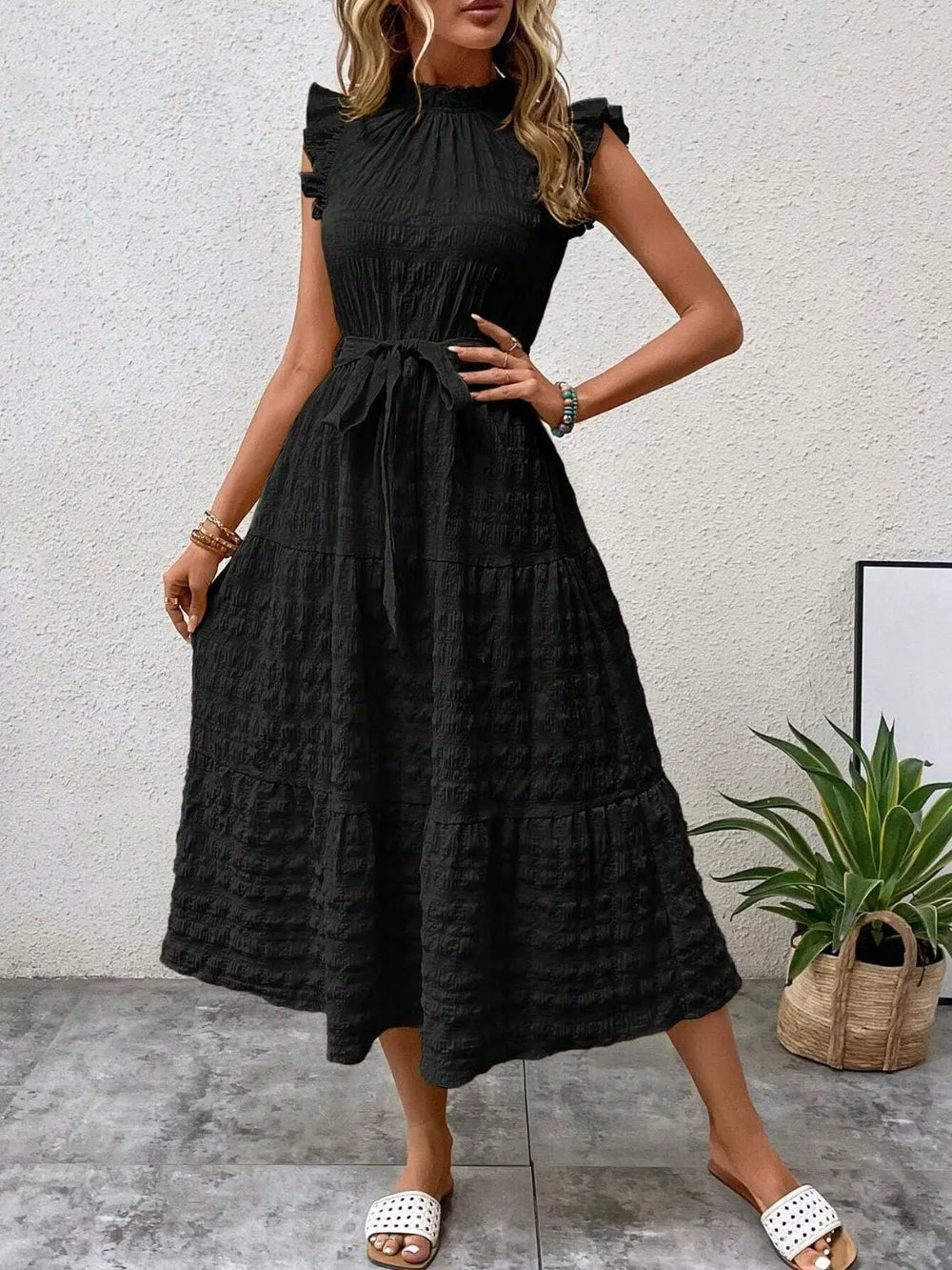 Tied Ruffled Cap Sleeve Midi Dress - product image 14