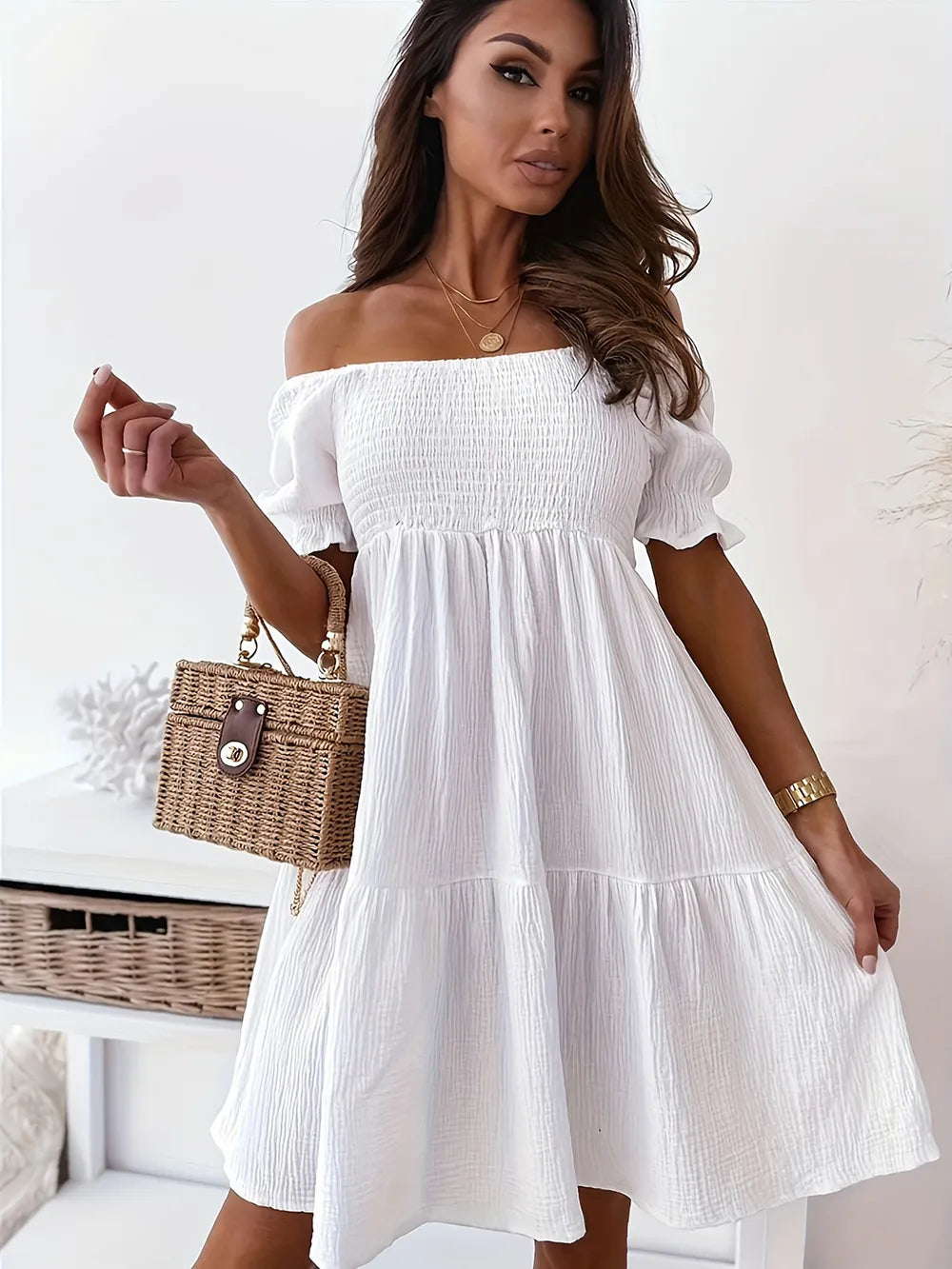 Ruffled Off-Shoulder Short Sleeve Dress - product image 23