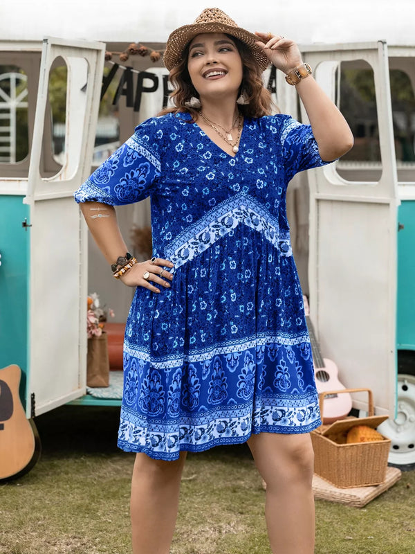 Plus Size Floral V-Neck Mini Dress - product image 3