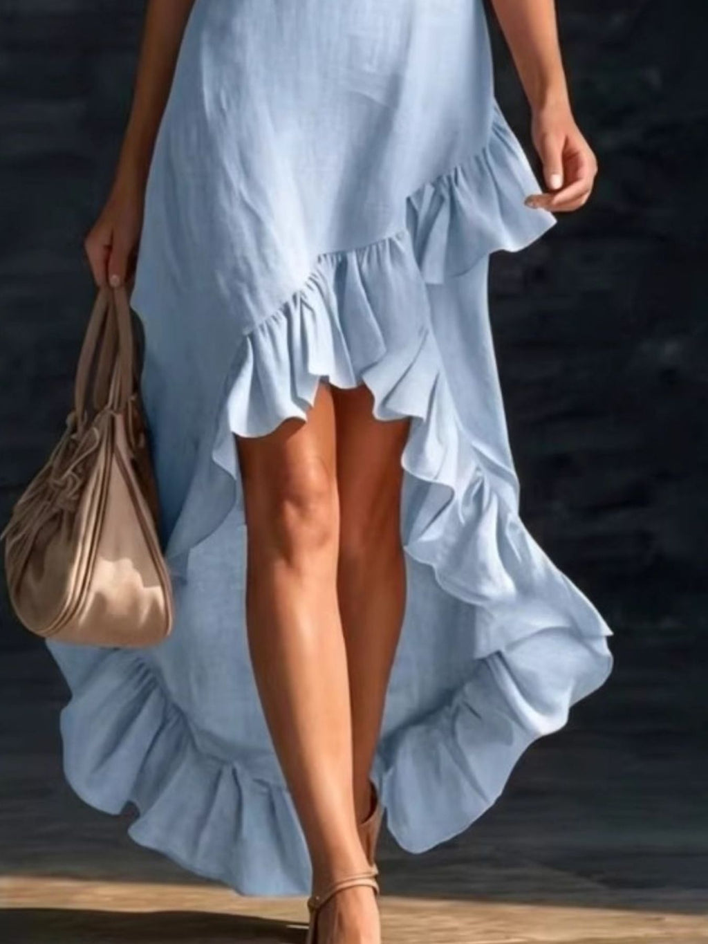 Sleeveless V-Neck Ruffle Hem High-Low Dress - product image 8