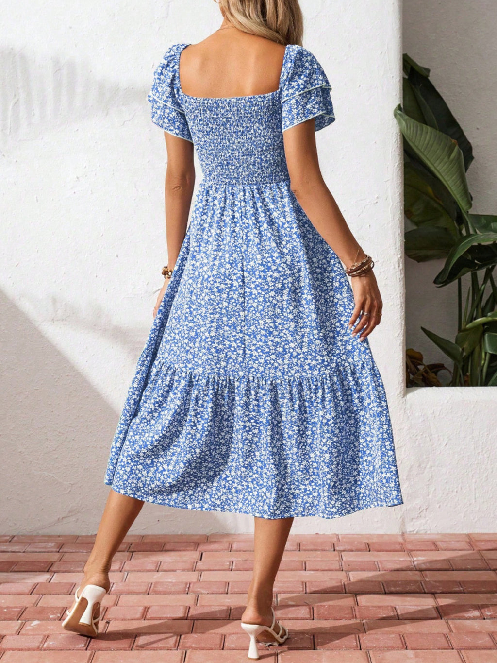Floral Print Smocked Ruffle Sleeves Dress - product image 4