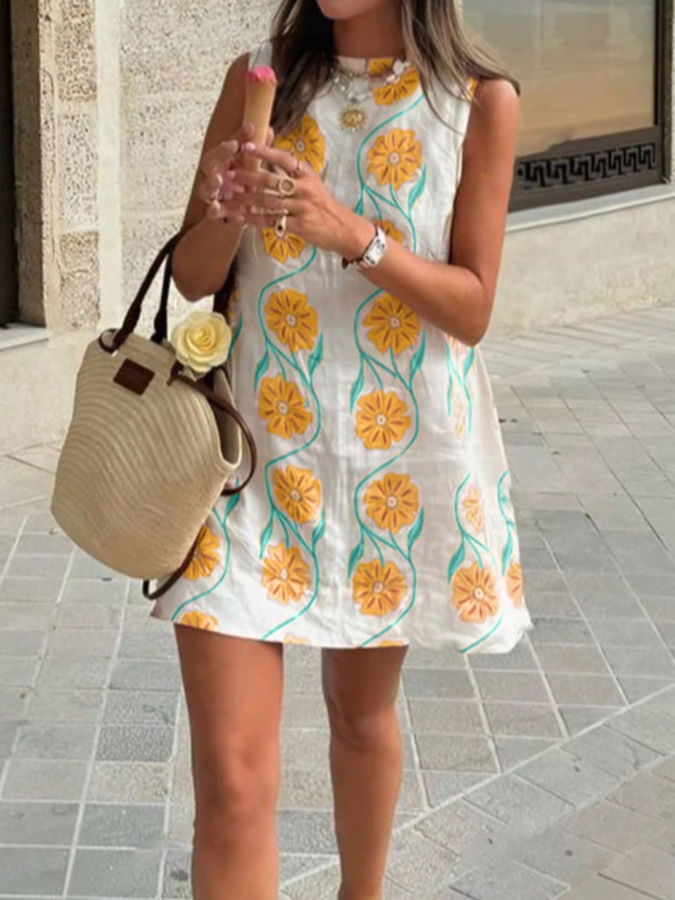 Floral Pattern Sleeveless Mini Dress view 5 - Shopiebay