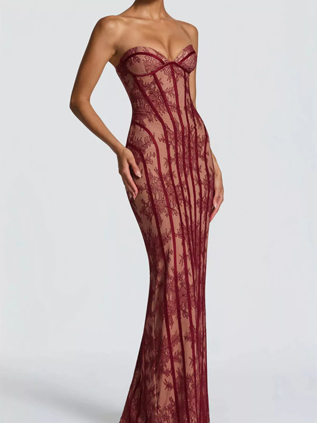 Lace Up Back Strapless Maxi Dress - product image 6