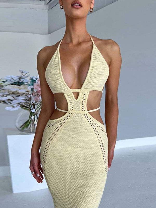 Halter Neck Cutout Knitted Maxi Dress - product image 3
