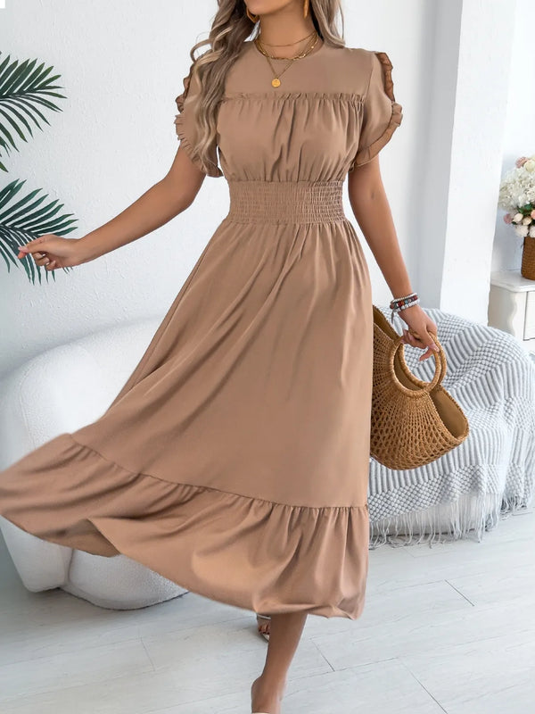 Smocked Frill Round Neck Midi Dress - product image 6