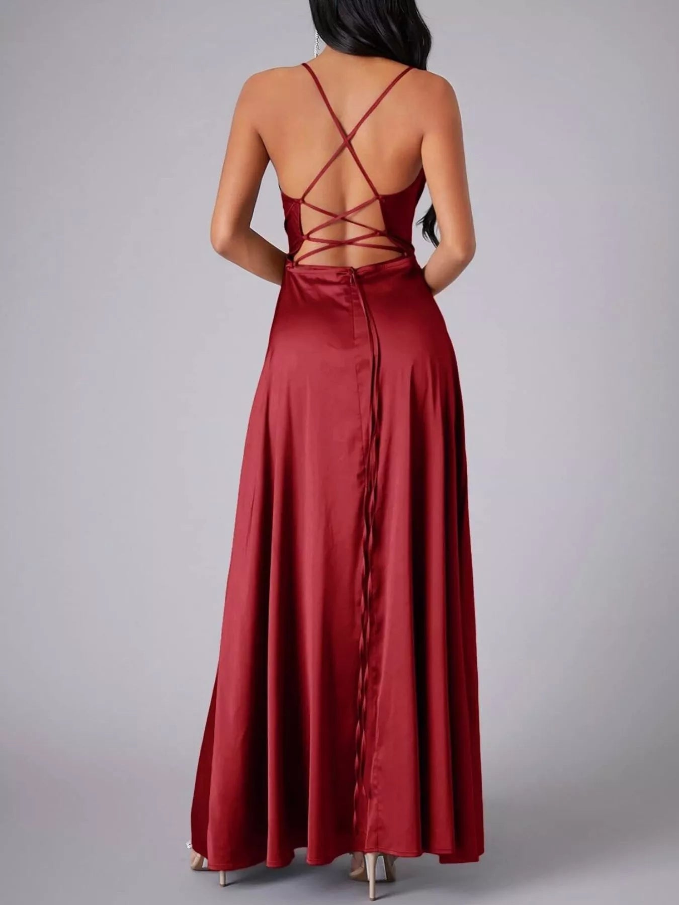 Lace Up Back Split Maxi Dress view 4 - Shopiebay