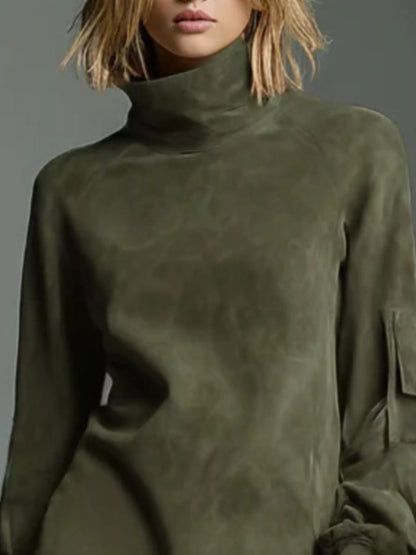 Full Size Suede Turtleneck Lantern Sleeve Mini Dress Plus Size view 7 - Shopiebay