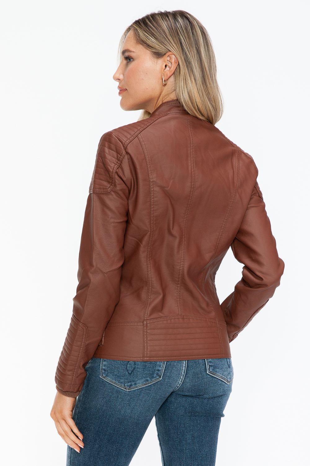 Snobbish Faux Leather Biker Jacket with Side Zip Pockets