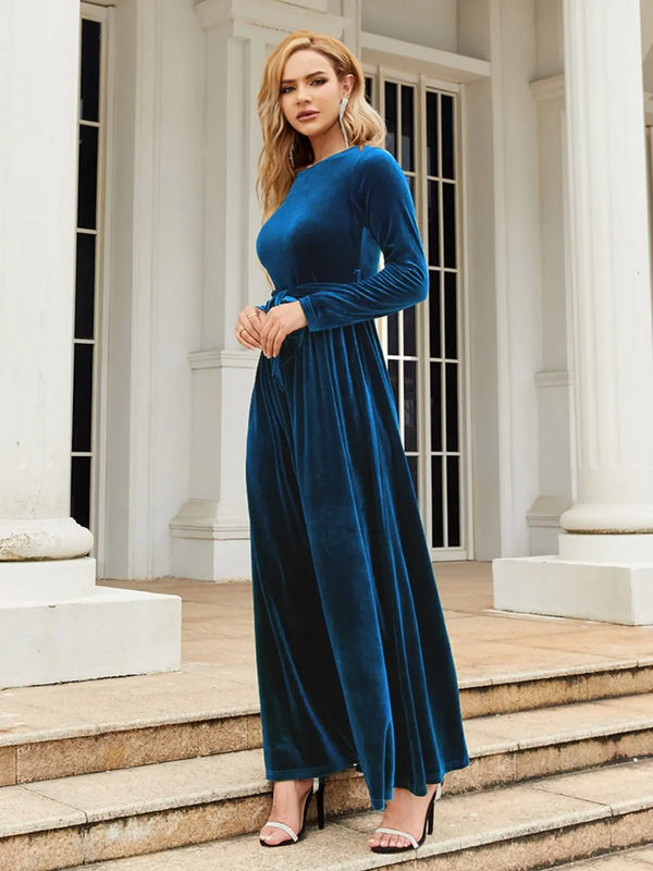 Tie Front Round Neck Long Sleeve Maxi Dress - product image 15