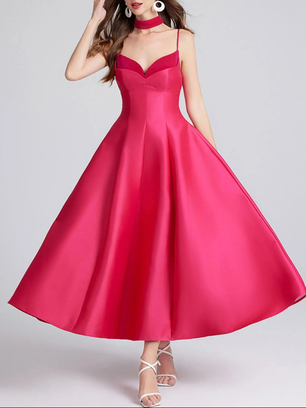 Sweetheart Spaghetti Strap Midi Dress with Collar - product image 7