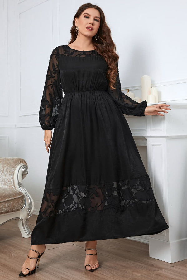 Honey Melo Apparel Plus Size Embroidery Round Neck Long Sleeve Maxi Dress - product image 4