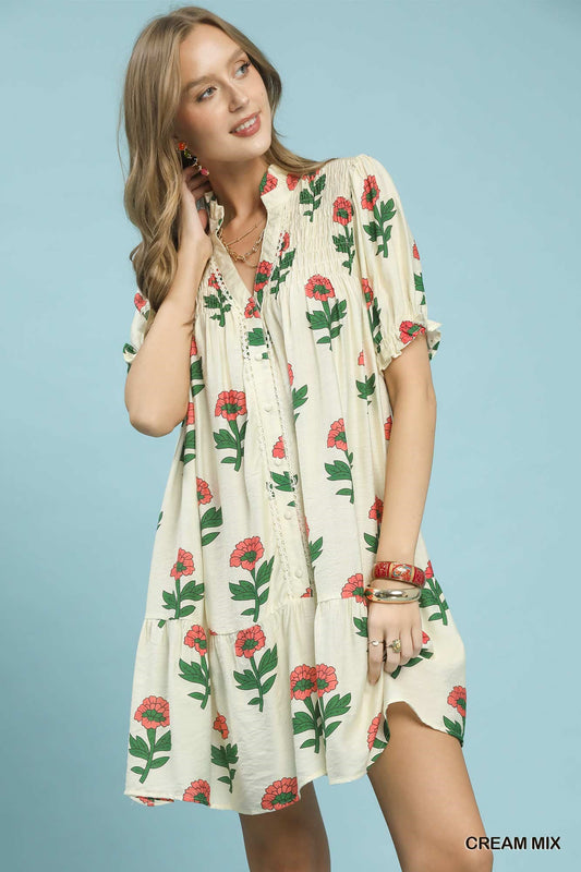 Umgee Floral Print Babydoll Dress - Shopiebay women's boutique