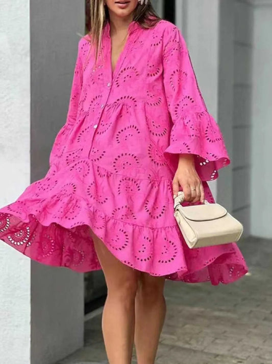Full Size Eyelet Ruffled Hem Tiered Dress Plus Size - Shopiebay women's boutique